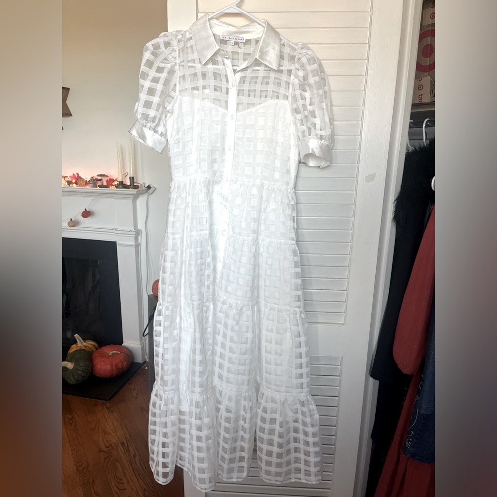 English Factory White Grid Midi Dress